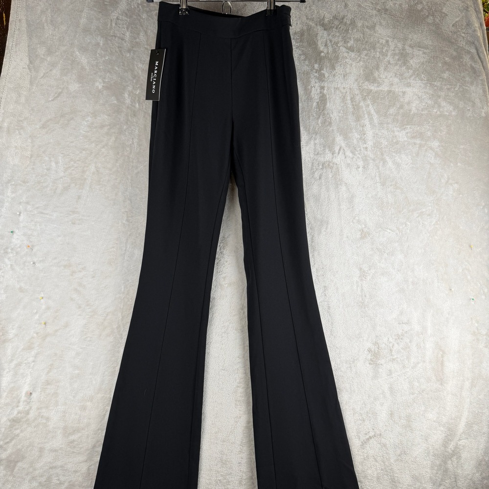 Marciano by Guess High Waisted Flare Leg Pants Jet Black Pintuck Seam Size 2 NEW